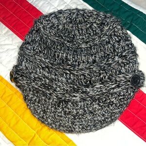 Screamer Black Gray Marled Button Detail Knit Beanie Excellent Condition